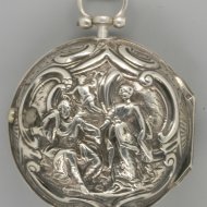 Zilveren gedreven spilhorloge met dubbele kast. 'May, London', ca 1760.