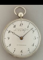 Antiek zilveren horloge, signatuur op emaille wijzerplaat, vergulde binnendeksel en achterplatine uurwerk.