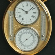 Feine Tisch-uhr 'Pendule de Bureau', Geschenk des Deutschen Kaisers Wilhelm II 'Andenken' mit Thermometer und Barometer, Höhe 200 mm, circa 1895