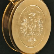 Feine Tisch-uhr 'Pendule de Bureau', Geschenk des Deutschen Kaisers Wilhelm II 'Andenken' mit Thermometer und Barometer, Höhe 200 mm, circa 1895